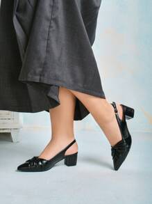 CUCCOO CURVES Women's Simple Pointed Toe Thick Heel Slip-On Fashion Open-Toe Elegant High Heels For Party New Year Holiday Valentines - Black - View 2