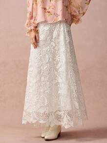 Enchnt New Autumn Winter Products, Women  Hollow Out Lace Waisted Elegant Skirt ,Fall Winter Women's Clothing, Winter Skirt,White Skirt,Fall Women Outfits,Winter Clothes,Winter Women Skirts,Christmas Women Clothes