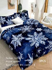Bộ đồ giường Giáng sinh Bộ chăn ga gối Giáng sinh hình bông tuyết xanh, Bộ 3 món trang trí phòng Giáng sinh in họa tiết Giáng sinh Vỏ chăn bông mềm bằng sợi nhỏ cho bé trai bé gái 2 vỏ gối Không có chăn bông Quà tặng Giáng sinh - Màu xanh lam - Xem 1