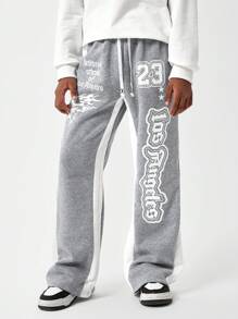 SHEIN Teenage Boys Fashionable Patchwork Loose Straight Sweatpants
