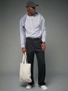 Manfinity VCAY 男士宽松落肩立领前开长袖休闲衬衫，适合日常穿着 - 白色 - 查看 3