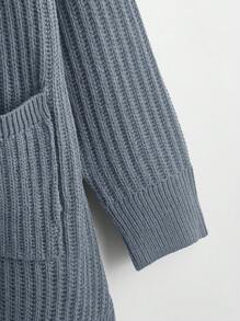 SHEIN LUNE 1 件大码纯色开衫，带口袋，休闲秋冬 - 霧霾藍 - 查看 4