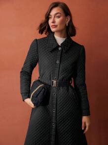 MOTF PREMIUM 配腰带撞色绗缝大衣