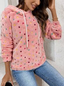 SHEIN LUNE Christmas Women Clothes Reversible Polka Dot Fleece Hoodie For Women For Christmas Party