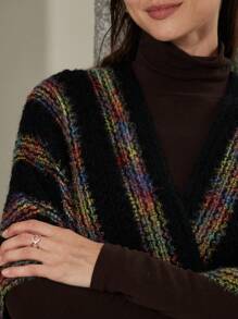 SHEIN Privé Women's Autumn/Winter Boho Tassel Knitted Poncho Sweater, Fall - Multicolor - View 5