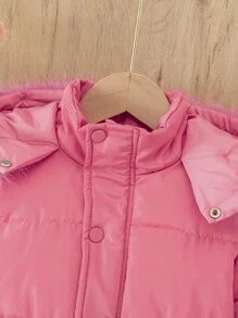 Cappotto con cappuccio e cerniera, con collo rimovibile in pelliccia, imbottito, abbigliamento di moda per uso all'aperto, viaggi, feste di compleanno, adatto con qualsiasi pantalone e top, adatto per bambine dai 4 ai 7 anni