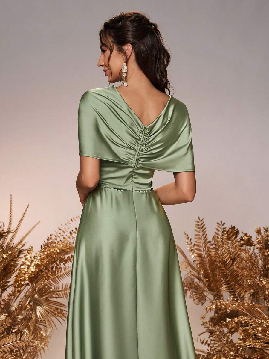 SHEIN Belle Robe de demoiselle d'honneur ?�l?�gante et romantique pour femme, en satin vert sauge 