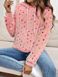 SHEIN LUNE Christmas Women Clothes Reversible Polka Dot Fleece Hoodie For Women For Christmas Party