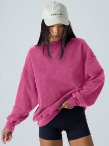 LYSMO Women's Casual Round Neck Long Sleeve Minimalist Pullover Sweatshirt For Everyday Wear,Long Sleeve Tops - Hot Pink - View 1