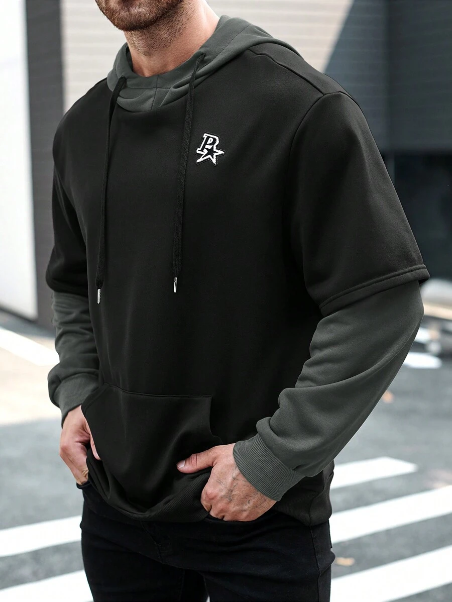 Manfinity Homme Plus Size Men's Casual Contrast Color Letter Print Hoodie, Suitable For Autumn - Multicolor - View 1