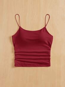 SHEIN Essnce Women Tight-Fitting Round Neck Chest Pad Breathable Basic Camisole Women Tops Bra Free Tank Top - Rose Red - View 4