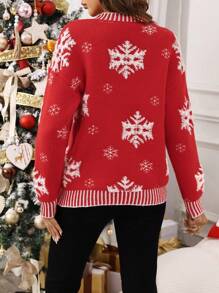 SHEIN LUNE Women Casual High Neck Long Sleeve Christmas Pattern Sweater Valentine's Day Family & Couple Party Ugly Christmas Sweater Christmas Sweater In Fall/Winter - Multicolor - View 7