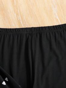 SHEIN Leap Crew 2pcs/Set Teenage Girl Woven Heart Pattern Ruffle Sleeve Tie-Up Blouse And Casual Pants Set