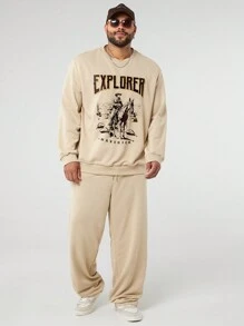 Manfinity NXTstreet Set de 2 piezas de sudadera y pantalón holgados con estampado gráfico de caballo para hombres de talla grande