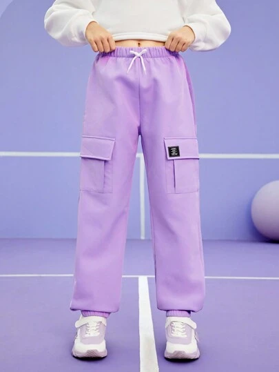 SHEIN 1 条装 青少年女童时尚运动户外耐用舒适长裤，秋冬