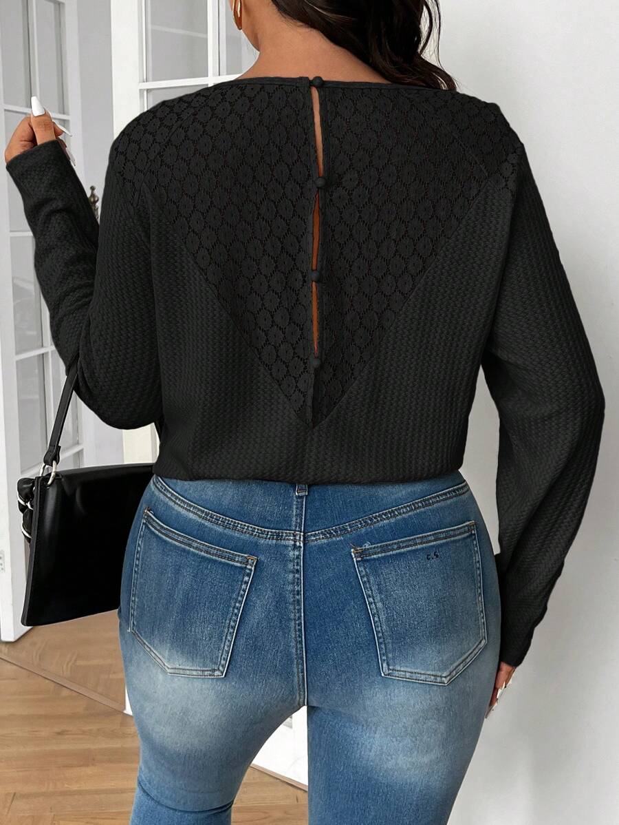 SHEIN Frenchy Plus Size V-Neck Long Sleeve T-Shirt, Casual For Everyday ...