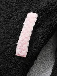 SHEIN Tween Girl Loose Collar Bow Ear Decor Black Warm Winter Jacket, Pink - Black - View 5