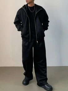 DAZY Men's Black Fleece Jacket Suit, Autumn