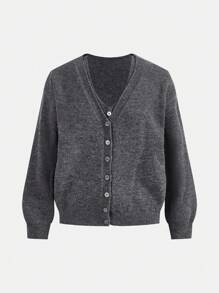 SHEIN LUNE Women Casual Solid Color Basic Cardigan & Tank Top 2Pcs Set, Autumn/Winter Winter Clothes For Women V Neck Sweater Winter Outfits For Women 2 Pieces Sets Ladies,Casual - Dark Grey - View 11