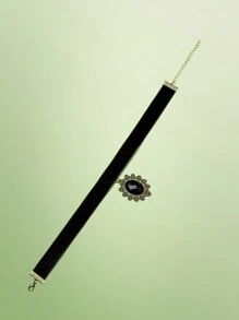 ROMWE Goth Gemstone Decor Choker - Black - View 3
