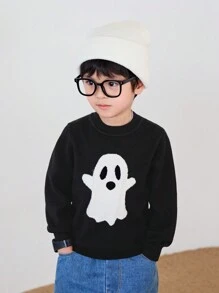 SHEIN Toddler Boys Ghost Pattern Round Neck Jumper - Black - View 5