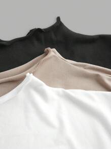 SHEIN EZwear 3 件套女士高领荷叶边下摆紧身休闲长袖打底 T 恤套装，适合秋冬季 - 彩色 - 查看 6