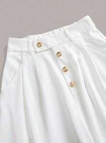 Vintamour Retro Elegant Women Metal Button Pocket White Straight Leg Pants, Ankle Length, Autumn/Winter Winter Women Clothes Thanksgiving Women Outfit Professional Clothes Women Clothes Professional Clothes White Women Dresses Women Clothes New Years