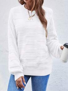 Calvaya 1pc Women Crew Neck Long Sleeve Solid Color Minimalist Sweater, Casual For Daily Wear Knit Pullover Fall Winter Outfit