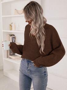 EMERY ROSE Áo len tay dài màu trơn đơn giản cho nữ, Thu/Đông - Rỉ Nâu - Xem 5