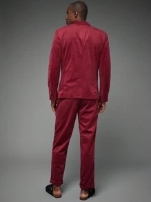 Manfinity VCAY Bộ 2 chiếc/bộ áo khoác cardigan dài tay cổ bẻ ấm áp màu đỏ tía cho nam, phù hợp cho tiệc tùng, mùa thu/đông - Màu Đỏ Sâu - Xem 2