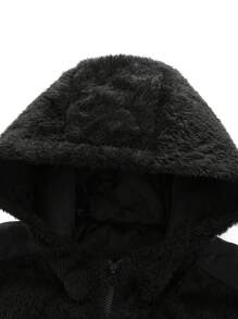 Manfinity Homme Men's Plain Zip Up Long Sleeve Fleece Hooded Jacket, Autumn/Winter - Black - View 7