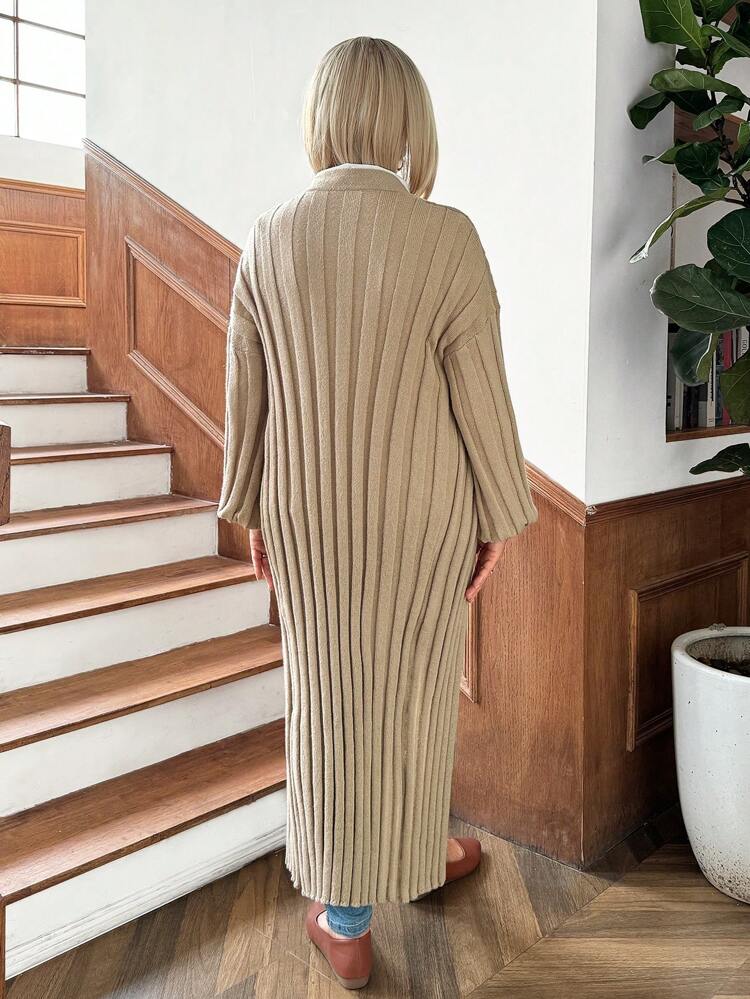 Women's Casual Solid Color Lantern Sleeve Long Cardigan, Suitable For Autumn/Winter