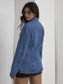 COSMINA Chaqueta vaquera casual con cremallera delantera para mujer, para otoño - azul real - Ver 2