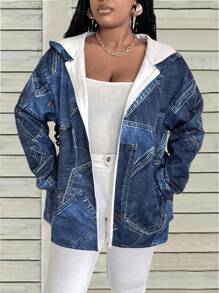 EMERY ROSE Áo khoác nỉ in họa tiết denim cỡ lớn thời trang thu đông cho nữ - Nhiều màu - Xem 3