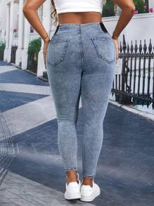 SHEIN Essnce 大码休闲水洗撞色腰带紧身牛仔裤