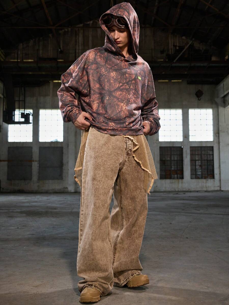 Mainfolk Young Men's Casual Loose Fit Long Sleeve Hooded Knitwear Pullover, For Fall Winter - Rust Brown - View 1