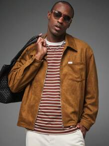 Manfinity VCAY Áo khoác nam dệt mỏng cổ bẻ hở phía trước cho trang phục thường ngày mùa thu - màu nâu - Xem 6