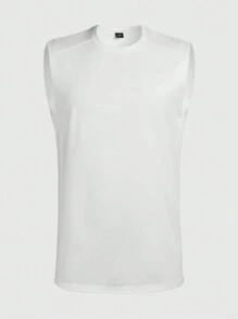 SHEIN X HATTAN Manfinity Homme Men Solid Plain Casual Sleeveless Tank Top, For Going Out - White - View 2