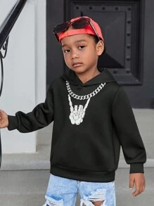 SHEIN 骷髅图案套头连帽衫，黑色，合身设计，日常休闲穿着，适合秋冬季 - 黑色 - 查看 3