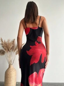 Aloruh Women Sexy V-Neck Sling Backless Mesh Floral Print Bodycon Mini Dress - Multicolor - View 2