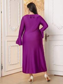 Modelyn Robe de soirée longue élégante à col rond brodée de perles en brocart grande taille