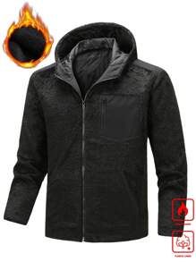 Manfinity Homme Men's Plain Zip Up Long Sleeve Fleece Hooded Jacket, Autumn/Winter - Black - View 1