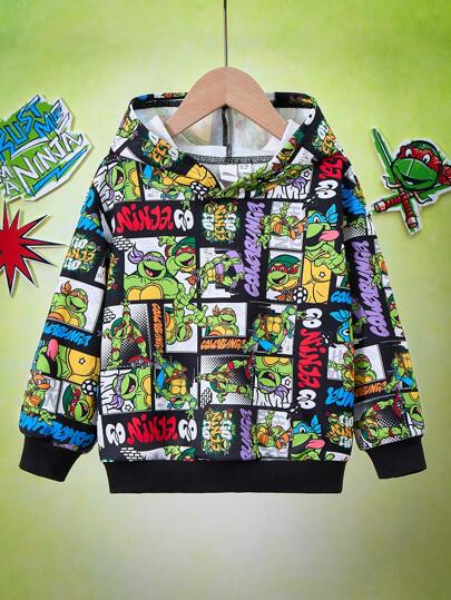 TEENAGE MUTANT NINJA TURTLES | SHEIN Young Boy Cute Cartoon Turtle & Letter Print Dropped Shoulder Loose Fit Hoodie Sweatshirt, For Christmas