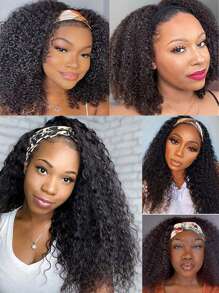 非洲卷曲头带假发 真人头发 150% 密度 女士非洲式假发 无胶卷曲头带半假发 女士自然色