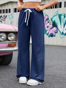 SHEIN Quần Jeans Denim Giặt Cho Nữ Tuổi Teen, Thời Trang Thường Ngày Nhẹ Đa Năng Cho Mùa Xuân/Hè - Rửa tối - Xem 4