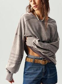 Bohemela Áo nỉ dài tay dáng rộng cổ chữ V màu trơn thoải mái cho nữ mùa thu/đông - màu nâu - Xem 5