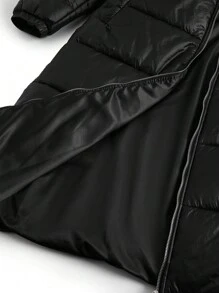 Flirla Cappotto imbottito con colletto alto, cappuccio, maniche lunghe, con cintura, tasche con zip, colore nero, abbigliamento invernale casual