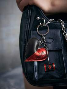 Harley Quinn X SHEIN 双色心形钥匙扣，可挂在包包或钱包上，爱心，情人节 - 彩色 - 查看 2