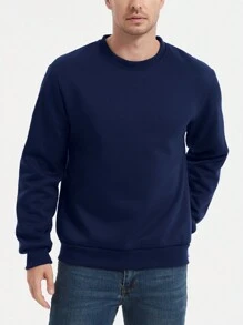 Manfinity Homme Men's Solid Color Round Neck Long Sleeve Fleece Hoodie For Casual Wear, Autumn/Winter