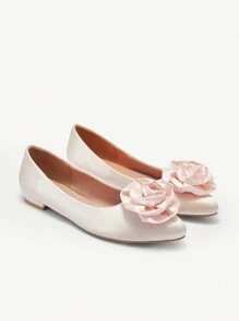 CUCCOO CHICEST Women's Pointed Toe Pink Flower Casual & Elegant Comfortable Flat Dress Shoes For Christmas And New Year Holiday Vibe Fall And Winter